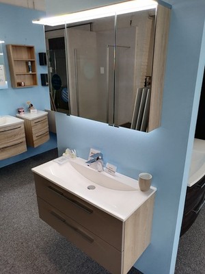 Puris Fine Line Badmöbel Set 90 cm mit Spiegelschrank Mindertiefe