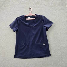 FIGS Women Scrub Top M Navy Blue Technical Collection Logo Short Sleeve Casma