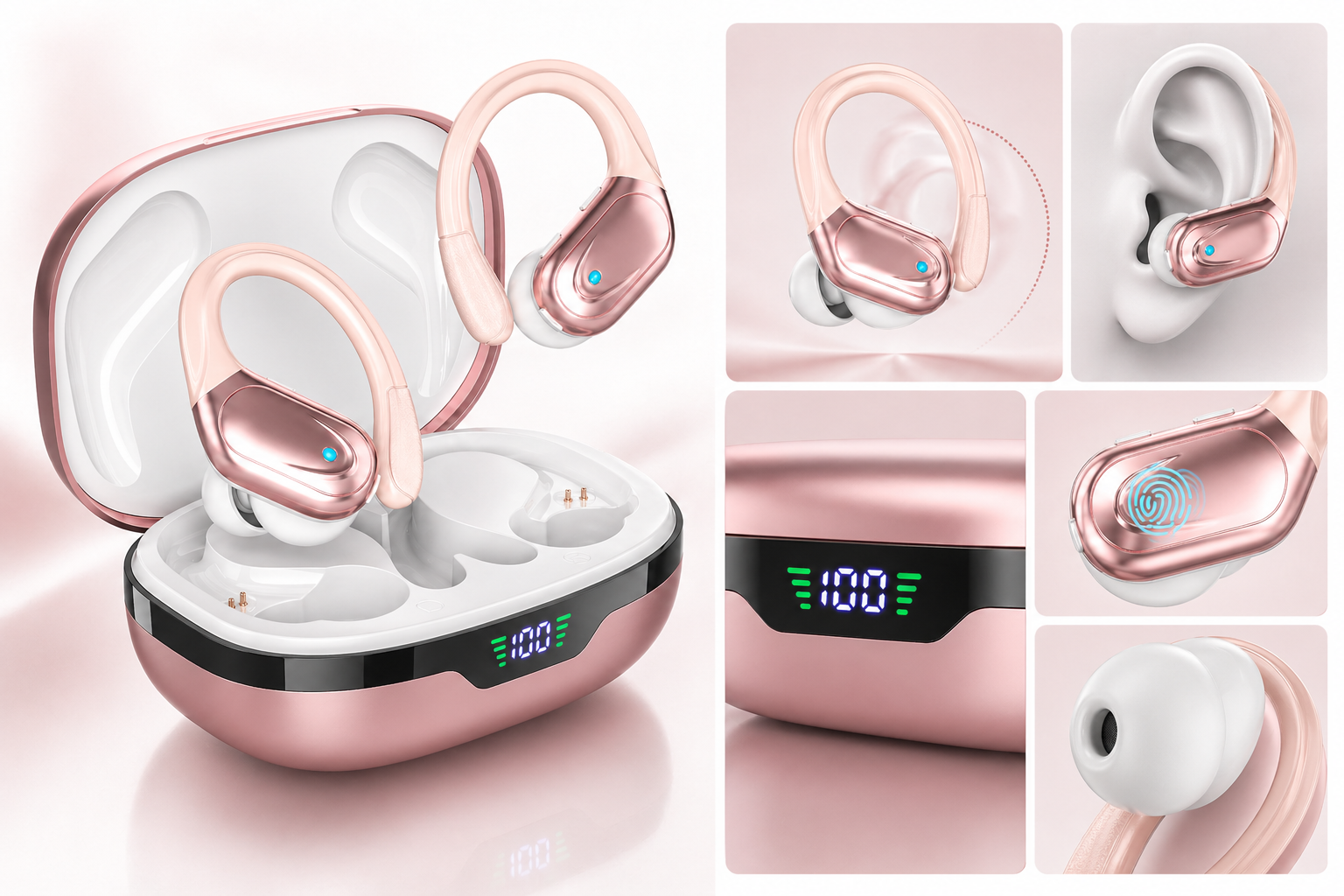 Wireless Bluetooth Earbuds Earhook LED Display Sports Headphones