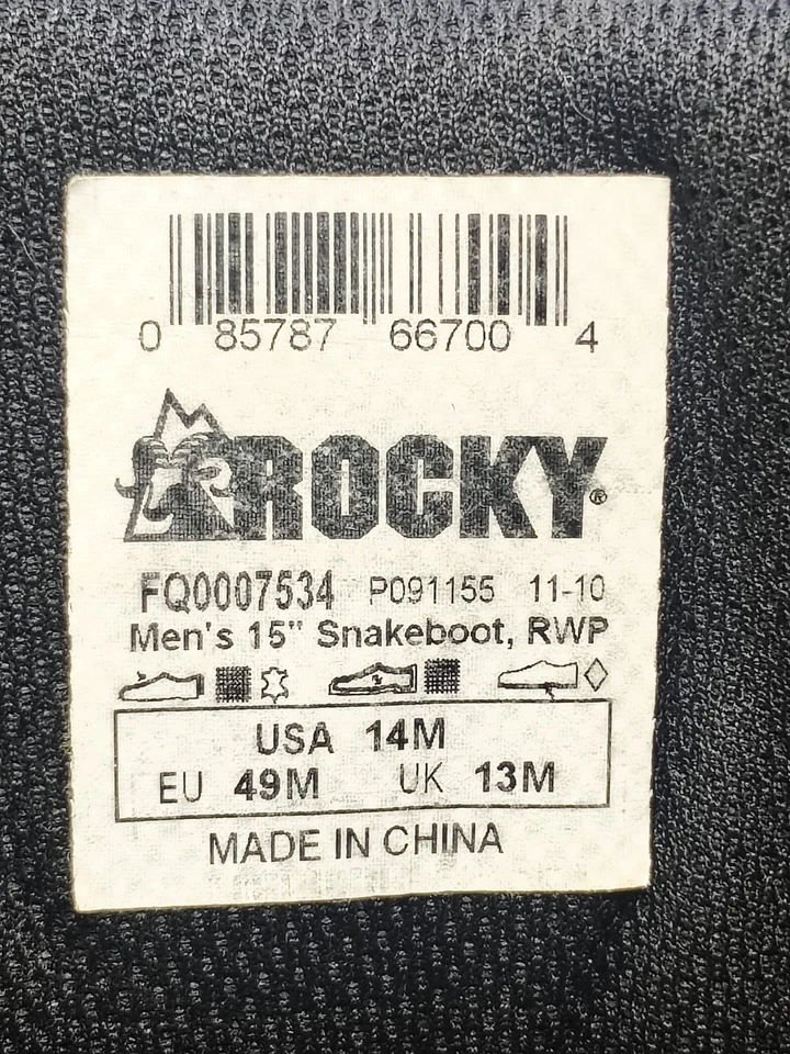 Rocky 15” Snake Boots FQ0007534 Lace Up Side Zip Size 14 M Camouflage - Image 4 of 4