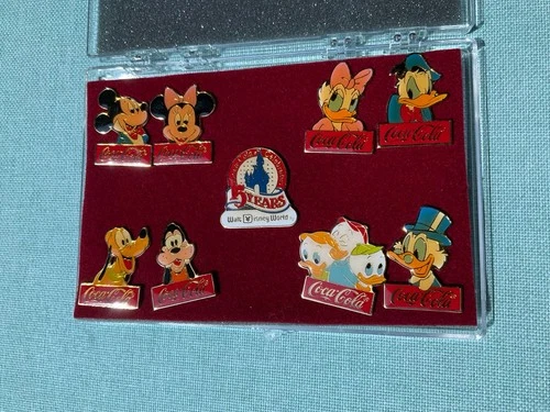 Disney 9 Pin lot 15 Year Coca Cola Mickey and Friends Set Vintage Authentic