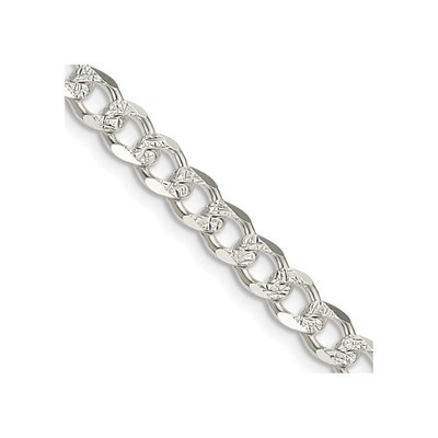 Sterling Silver 5.5mm Pav Curb Chain Necklace Mens Womens
