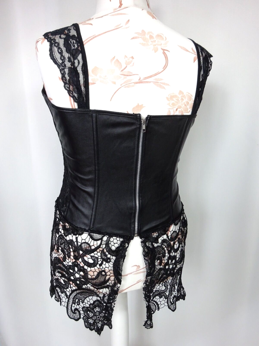 Corset gothique en simili cuir noir avec superbes crochets de fermeture