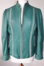 Full Circle Women's Green Leather Biker / Bomber Jacket Zip Front Size M/l