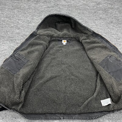 Carhartt J141 Jacket Mens 2XL Black Duck Canvas Lined Hooded Coat