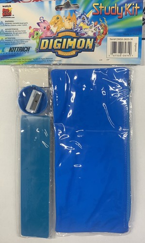 Vintage 2000 DIGIMON 4 PC STUDY KIT, PENCIL CASE, ERASER,RULER, SHARPENER - Picture 2 of 3