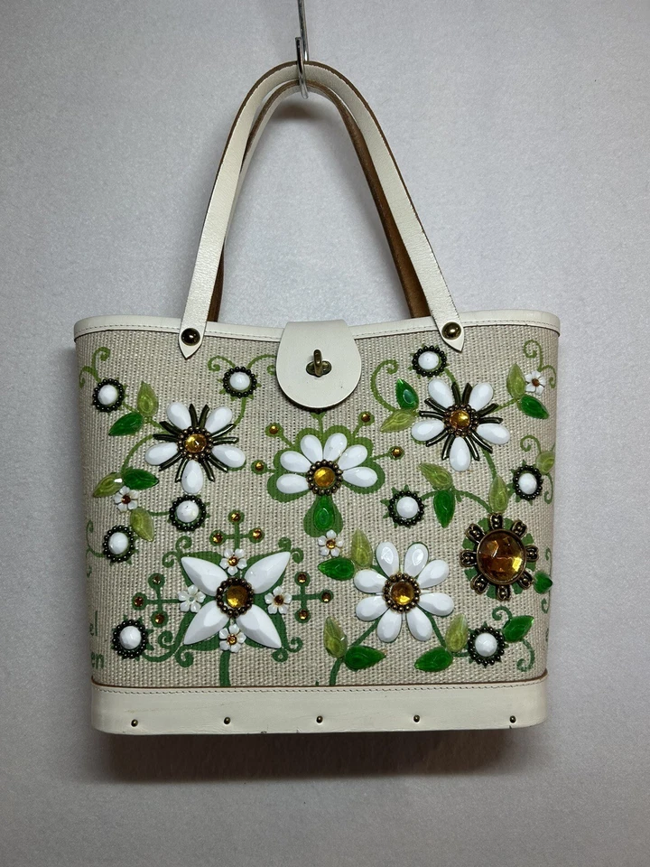 Cartera Jewel Garden Enid Collins Mediana Antigue Granny Core 1960 Impecable Usada en Excelente Condición Foto 2 de 4