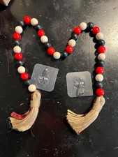 Wood Bead Garland With Tassels Rustic Farmhouse With 2 Adhesive Hooks