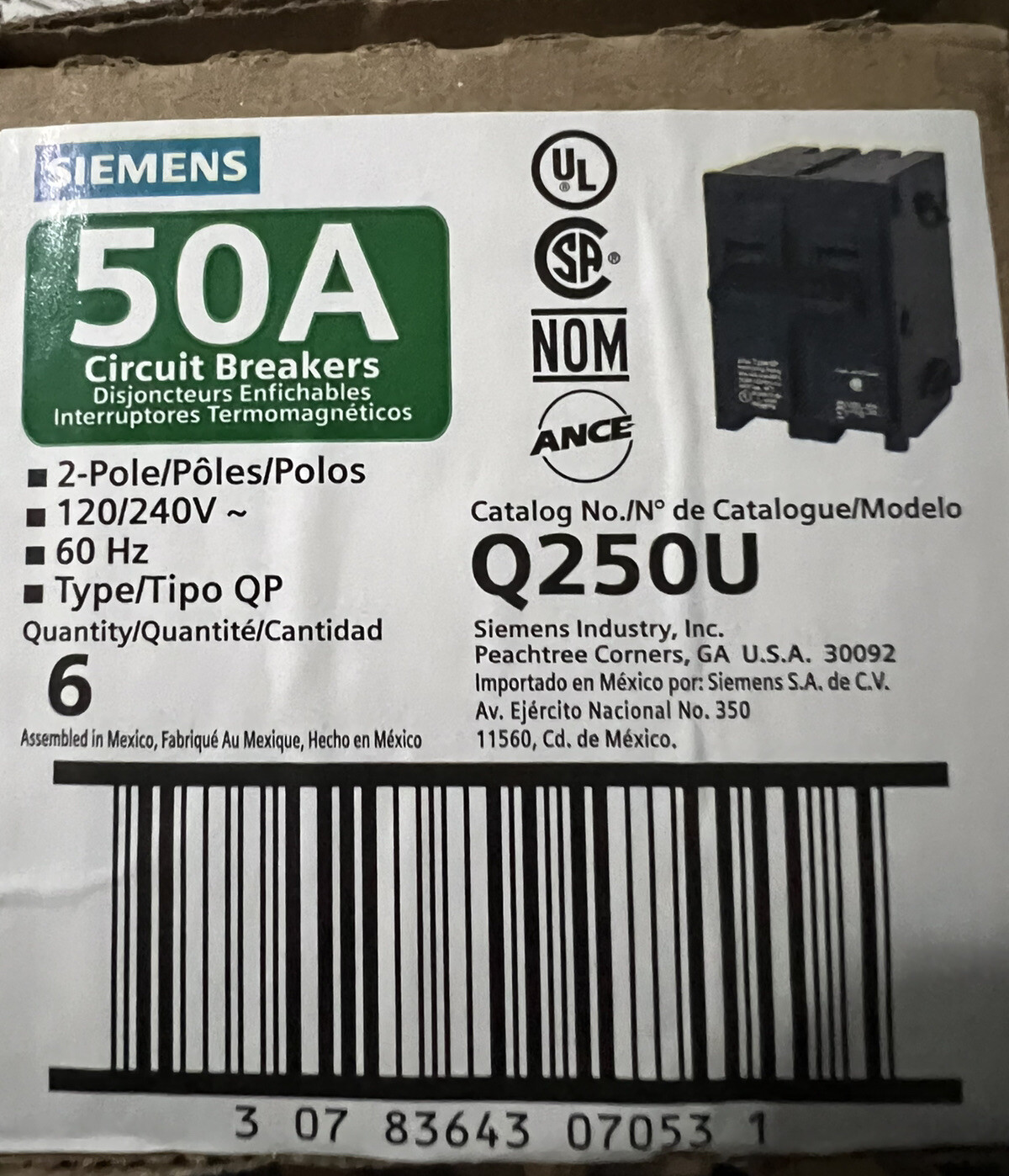 Q250 Genuine Siemens Q250 2 POLE 50 AMP 120/240V Type QP Circuit Breaker ...