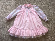 Vtg Girls Two Piece Pastel Paisley Dress 70s 80s Pinafore sz 5 swiss dot