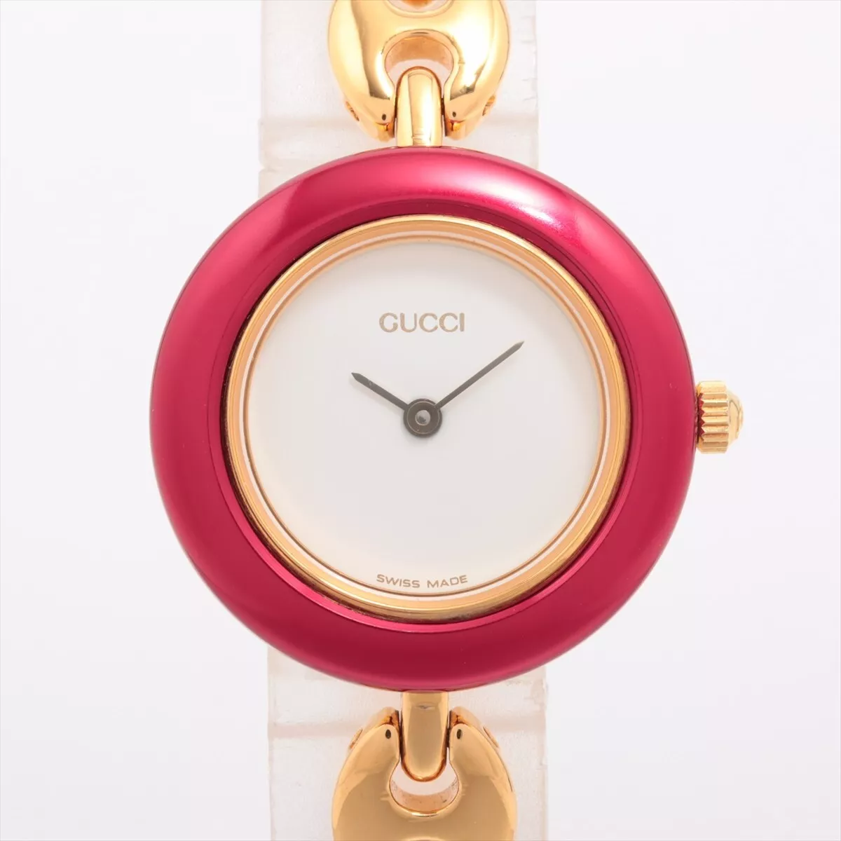 Montre GUCCI Change Bezel 11/12,2 GP QZ cadran blanc 5 types lunettes 2 maillons de rechange
