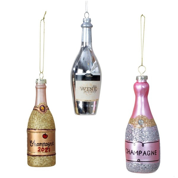 3 StüCk WeihnachtsanhäNger Sektflasche 12 Cm Glas Christbaumschmuck Weihnachten-image