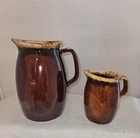 Hull Brown Drip USA Oven Proof 6.75” and 4.5" Pottery Pitcher Vintage Creamer