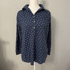 CHAPS DENIM Woman's Half Button Down Blue Floral Cotton Shirt Long Sleeve Sz.S
