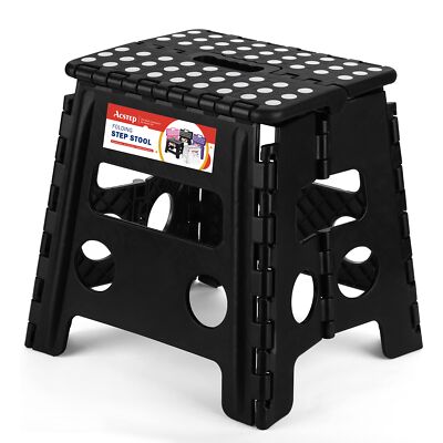 Folding Step Stool 13 inch Height Premium Heavy Duty for Adults Kitchen Black