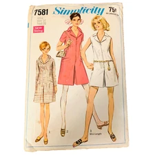 Simplicity #7581 Vintage 1969 Sewing Pattern Romper Pantdress Zip Up Front Sz 14