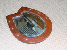 Antique Horse Shoe, Rich Mahogany Wood, Wall Mirror.