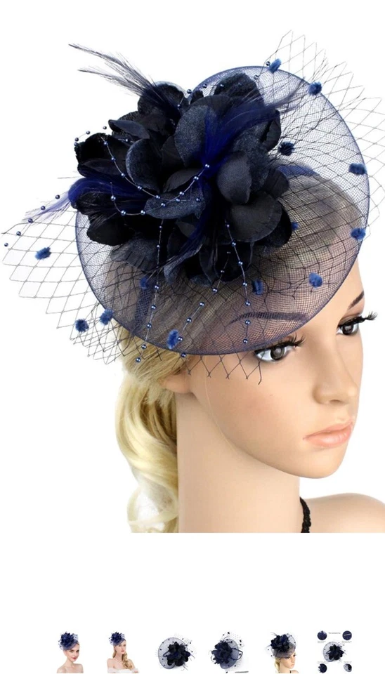 Diadema Fascinador Cabeza de Boda Royal Ascot De Colección Malla Damas Clip Sombrero Foto 2 de 4