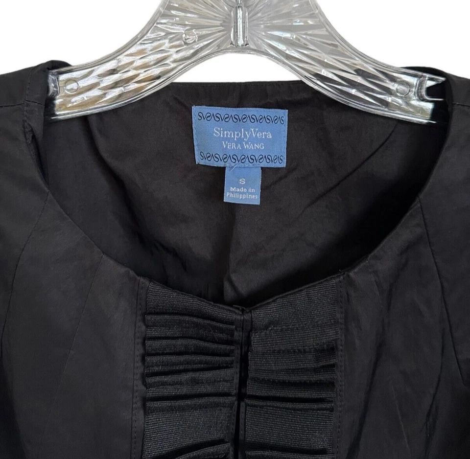 SIMPLY VERA BY VERA WANG Women's Long Trench Coat Blazer Tie Pocket Black Size S - Image 4 of 4