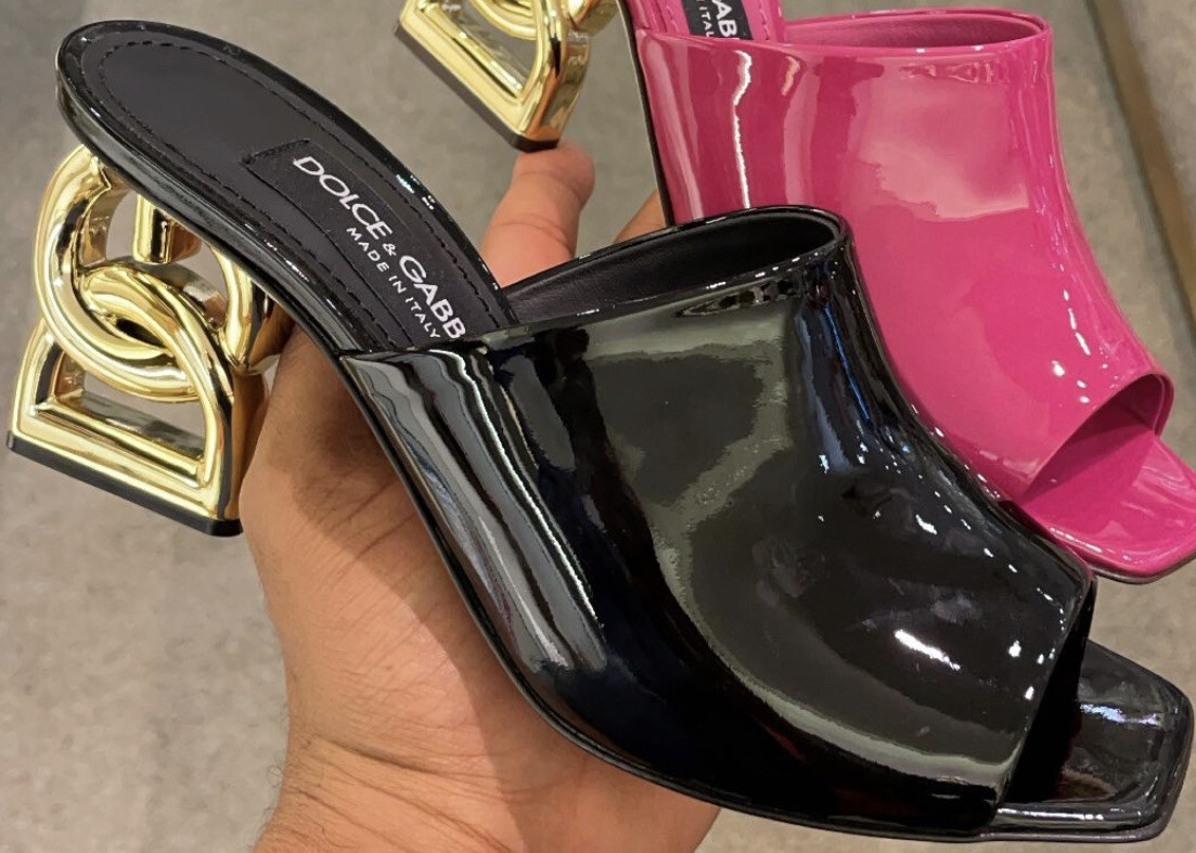 DOLCE&GABBANA Interlock Patent Leather Mule Sandals | eBay