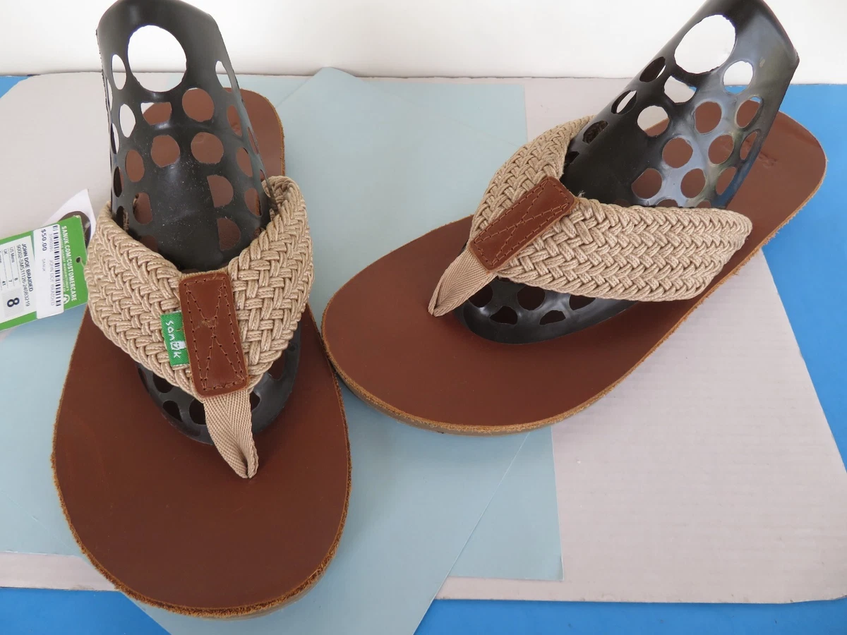 NWOB Men s Size 8 Tan Brown SANUK JOHN DOE BRAIDED Flip Flops Sandals Thong