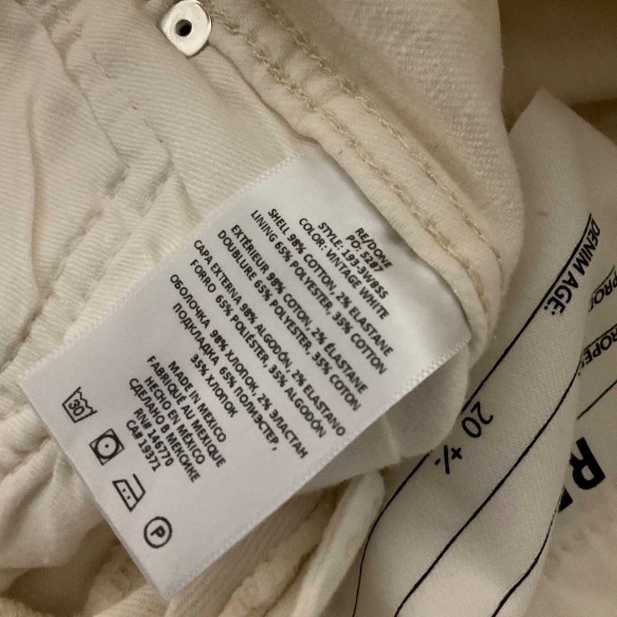 RE/DONE ホワイトデニム Re/Done 80s Slim Straight White Denim Jeans Womens 25 Cotton