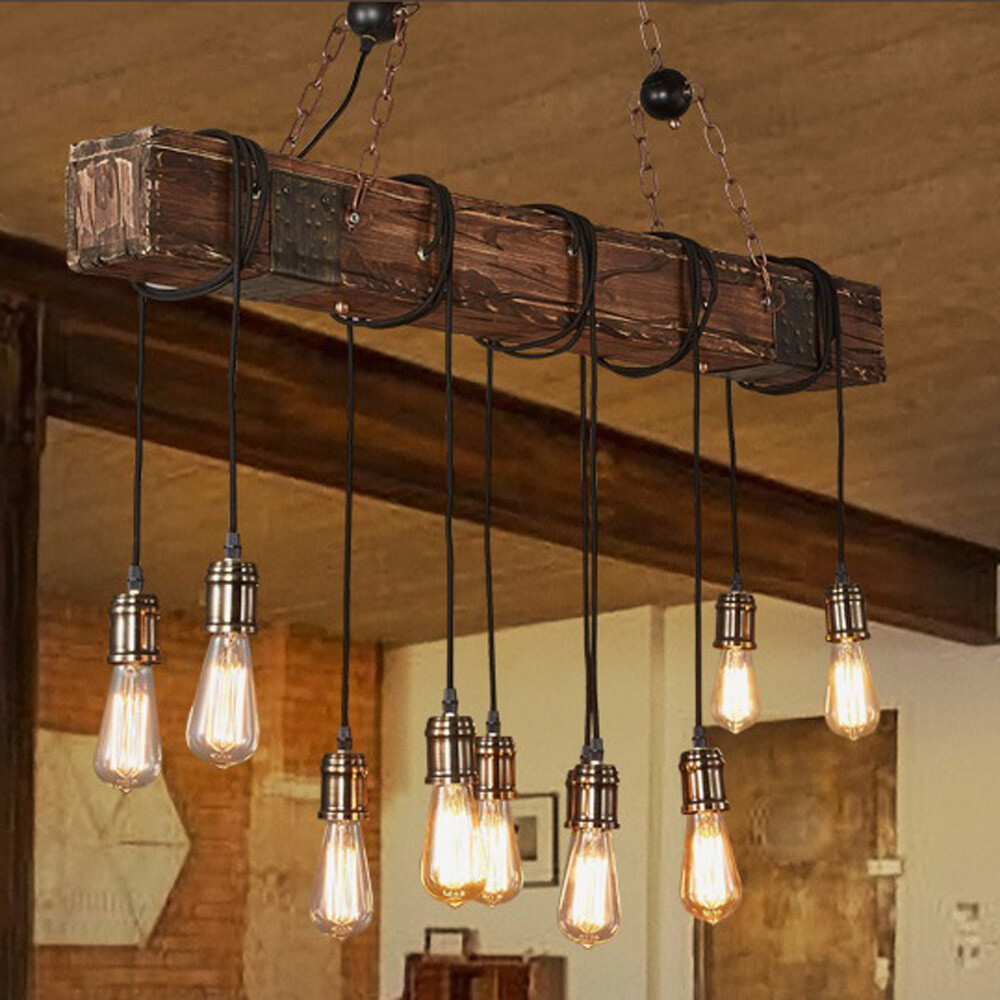 Retro Ceiling Light Wood Beam Lamp Industrial Pendant Light Rustic
