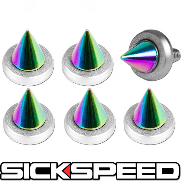 6 PC POLISHED WINDSCREEN FENDER WASHER BOLT KIT W NEOCHROME SPIKES