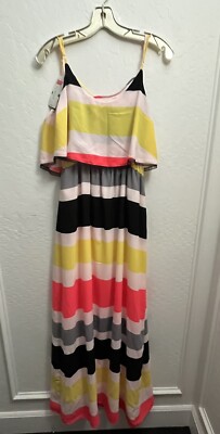 Takara Sz L Sleeveless Dress Casual Long Dress Maxi Stripe Ruffled Bright  Fall