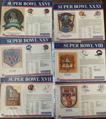 6 WILLABEE & WARD SUPER BOWL PATCHES XXXI XXVI VIII XXV III XVII