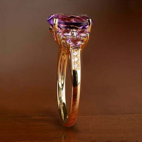 2,00 Karat ovaler Schnitt Labor erstellt lila Amethyst Damenring 14K Gelbgold Oberfläche - Bild 2 von 5