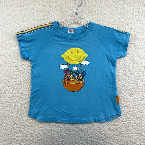 Y2K Vintage Japanese Baby Tee Crop Top XXS XS Blue Graphic Kidcore Kawaii Fruits