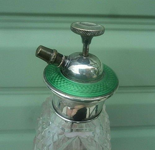 Attractive Edwardian Sterling Silver & Green Enamel Perfume Bottle or Atomiser - Bild 4 von 12