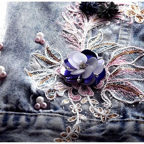 Damen Jeansjacke Perlen Blumen kurze Jeansjacke ärmellose Weste Weste Freizeit - Bild 13 von 24
