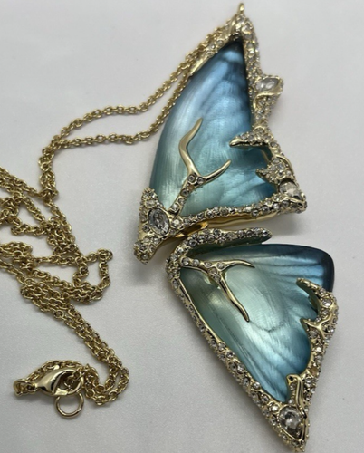 Alexis Bittar Large Jardin Mystère Blue Lucite Gold Butterfly Necklace RARE