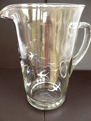 VINTAGE MCM GLASKRUG LIMONADE/WASSER ETC **WEISS + BLAUE SCHWALBEN** DESIGN 1,5L