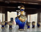 VINTAGE COBALT BLUE GOLD HANDPAINTED DECANTER SET W/6 GLASSES. Nice Set! — photo 1