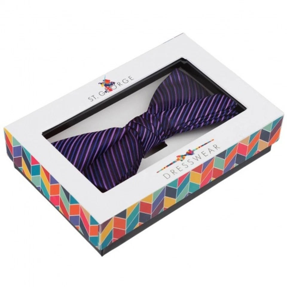 Purple Striped Bow Tie Ready Pre Tied Adjustable Boxed St George Dresswear - Image 3 of 4
