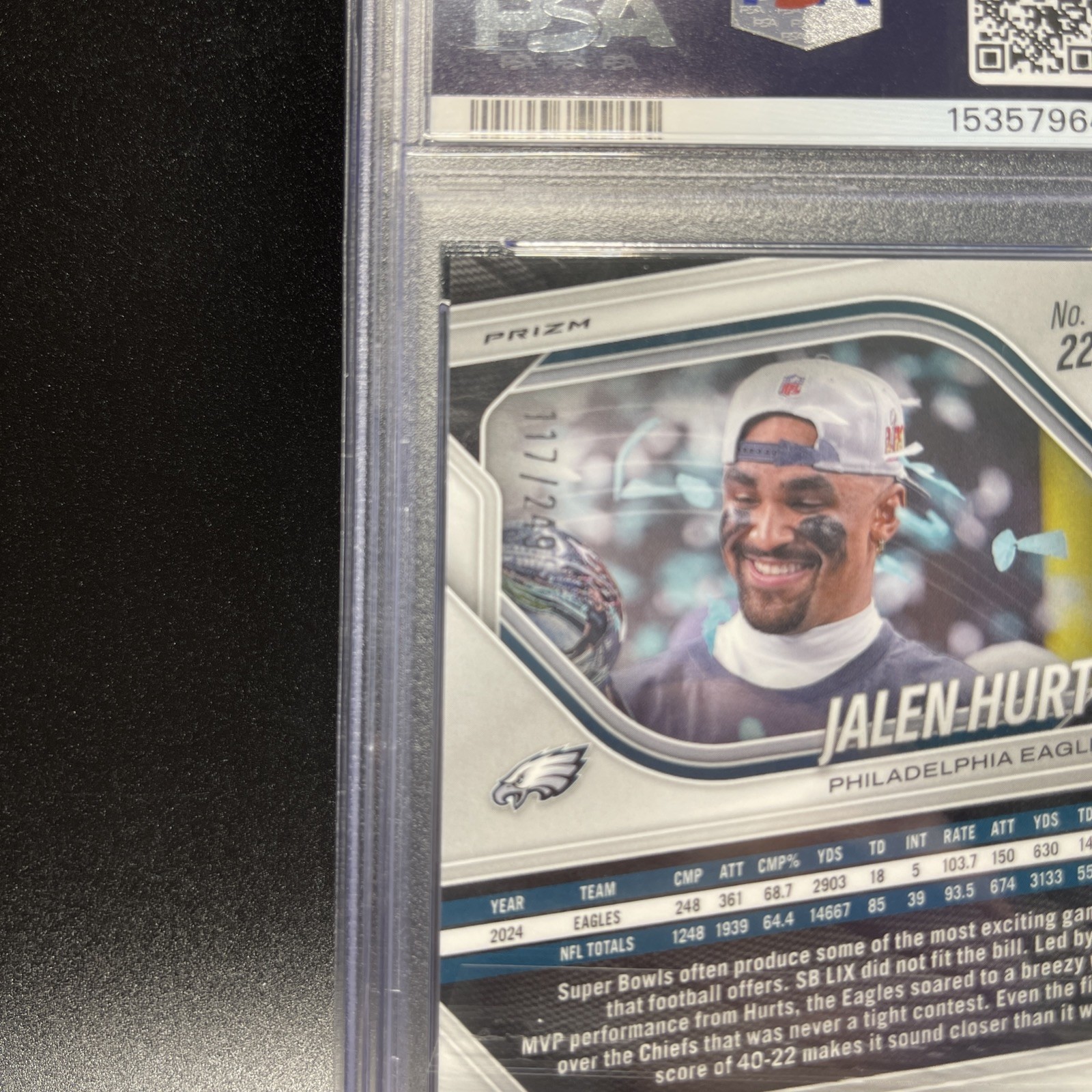 2025 Panini Prizm - Jalen Hurts #228 Orange Prizm /249 PSA  view 3