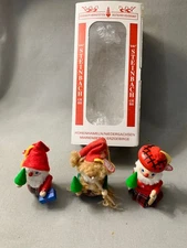 Vtg Style Steinbach Boxed Set of 3 Wood Christmas Ornaments Elf Germany Handmade