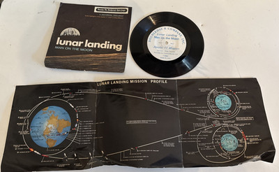 NASA 1969 Space Man On The Moon Lunar Landing 7'' 45 RPM Vinyl Record w/Poster VG