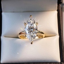 2.70 CTW Marquise Moissanite Hidden Halo Engagement Ring 14K Yellow Gold Plated