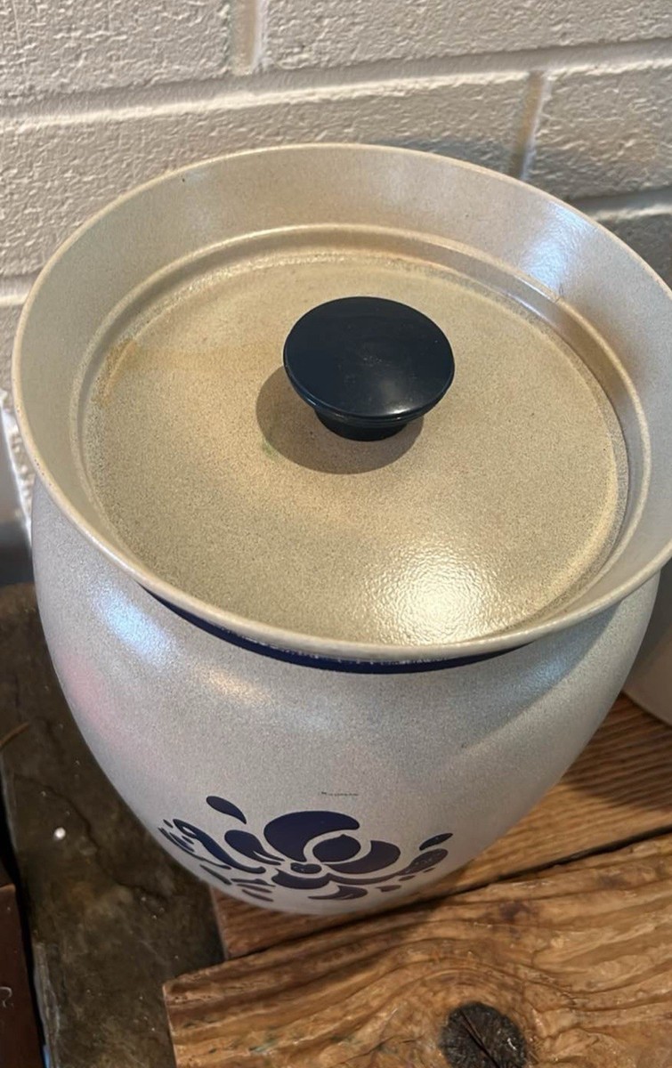 Kromex Metal Canister Set with Blue and Gray Floral Pattern