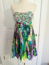 Sherri Hill Y2K Pleated Beaded Strapless Mini Dress Blue Green Size 4 Fairy