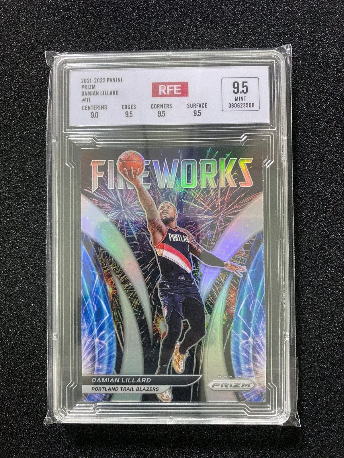 2021-22 Panini Prizm Fireworks Damian Lillard #11 Silver RFE 9.5 OC83