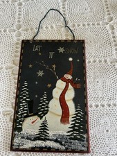 Hanging Wood Let It Snow Plaque Snowman Winter Decor