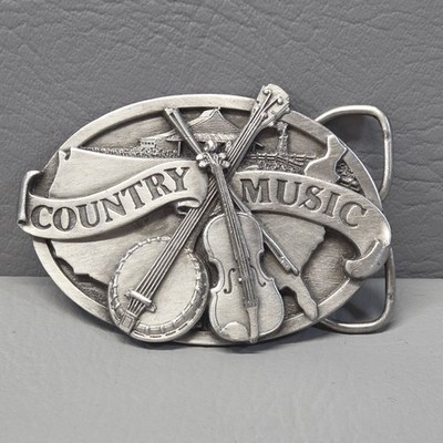 1984 Siskiyou Country Music Belt Buckle E-29 Banjo Fiddle Pewter USA Bin B
