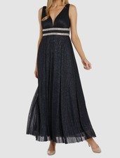 R M Richards Women Blue Embellished Lined Sleeveless Metallic Gown Dress Size 16