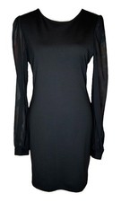 Lulus Sheath Dress Nylon Blend Jet Black M Sheer Long Sleeve Cocktail