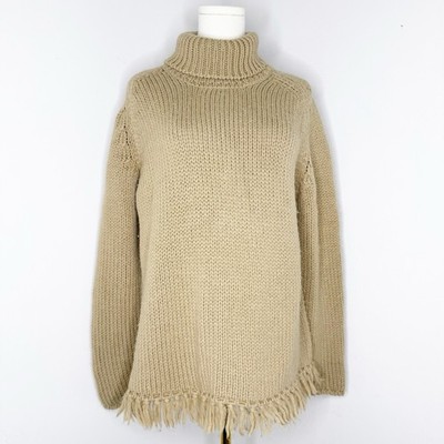 Bogner Wool Alpaca Blend Turtleneck Sweater with Fringe Hem   Size XL